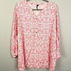 CATHY WOMAN | Tribal Print Blouse Pink White Women’s Plus Size 3X